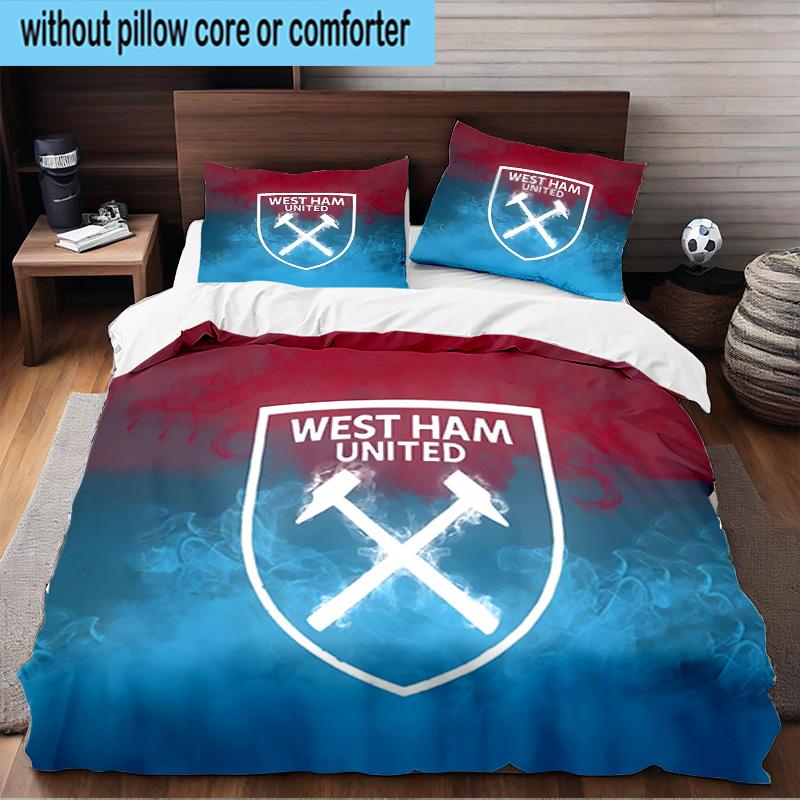 3PCS West Ham United Crest Bedding Set For Bedroom, Dormitory,Including 1pc Duvet Cover And 2pcs Pillowcases Large size Fan gift