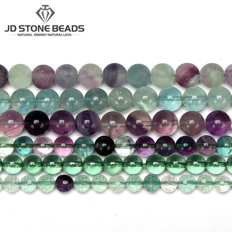 Sell Natural Colorful Fluorite Beads 4 6 8 10 12mm Pick Size High Quality Beads Ice Fluorite Gemstone For Jewelry Making
