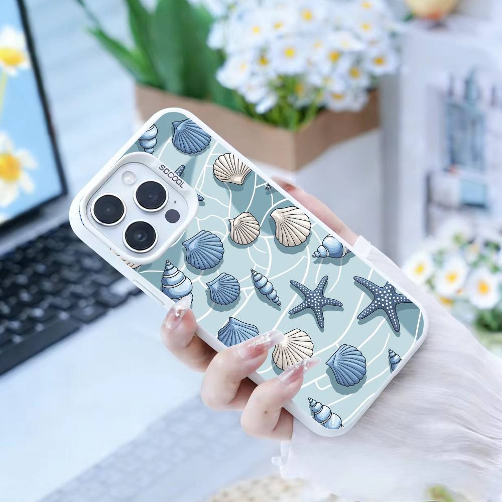 Colorful Marine Organism Phone Case For iPhone17, 16,15,14,13,12 Pro Max white Candy Matte Shockproof Cover