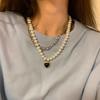 Black Love Double Layer Retro Pearl Clavicle Necklace - 2025 Hip-Hop Cold Style for Women