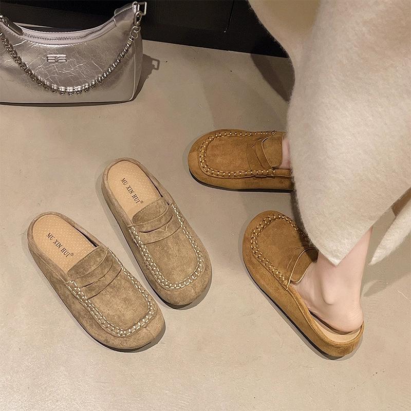 Cowhide version matte comfortable suede bag head slippers casual autumn and winter fashion retro style lazy girl Birkentow