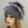 Gestrickte Hut Frauen Natürliche Pelz Rex Kaninchen Floral Kappe Echten Pelz Flauschigen Stilvolle Weibliche Hauben