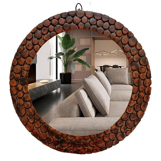 

Круглое настенное зеркало в деревянной раме ручной работы для ванной комнаты, гостиной, настенной раковины, кабинета, офиса, коричневое