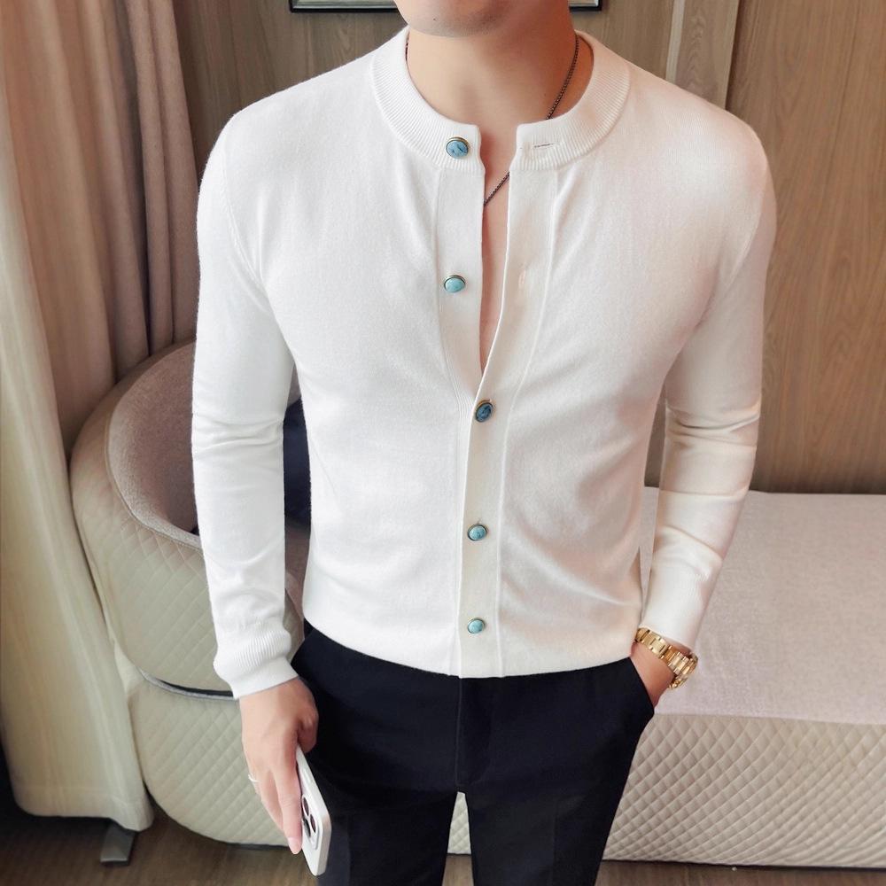 

Men s Slim Fit Casual Knitwear Jacket – Autumn/Winter Long Sleeve Round Neck Sweater. 3XL білий