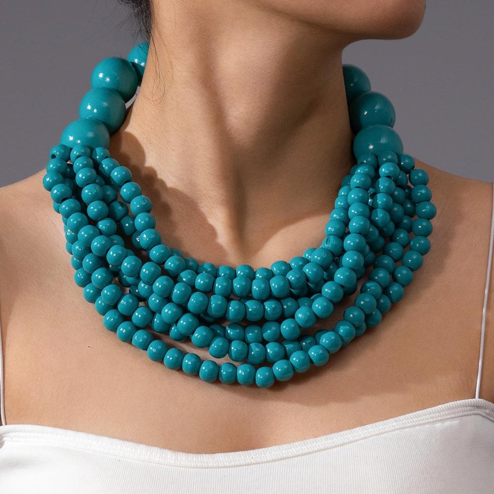 Zircón Africano Tendencia 2025 Estilo Étnico Bohemio Collar Hecho a Mano de Múltiples Capas con Cuentas de Madera Para Mujer Accesorios de Fiesta