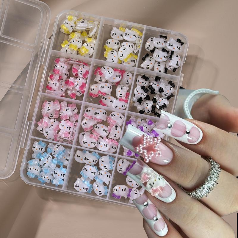 12 Grids Hawaii Black Skin Hello Kitty Nail Charms Summer Vibe Coconut Dolphin Acrylic Nail Art Decoration Manicure Accessories