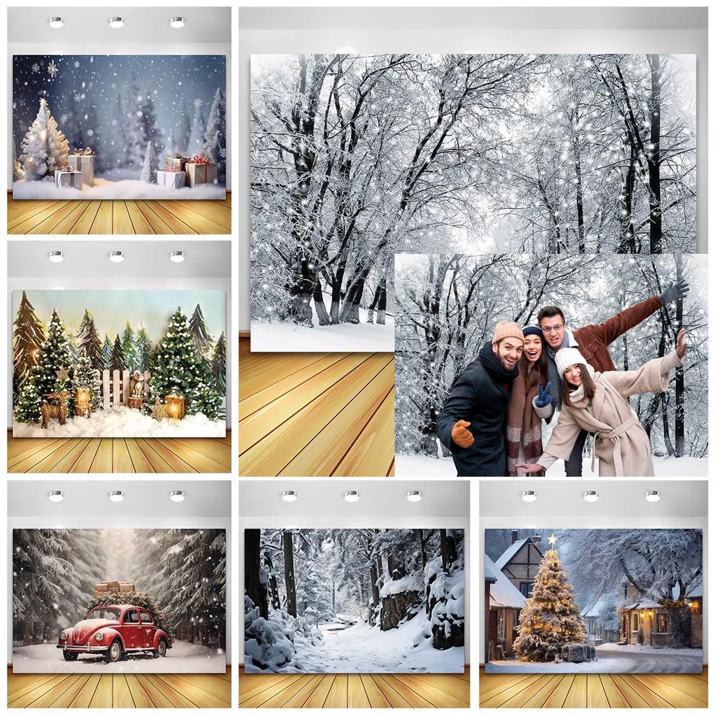 Paesaggio Invernale Foresta Nevosa Montagna Paesaggio Naturale Sfondo di Natale Fotografia Ritratto Bambino Studio Fotografico