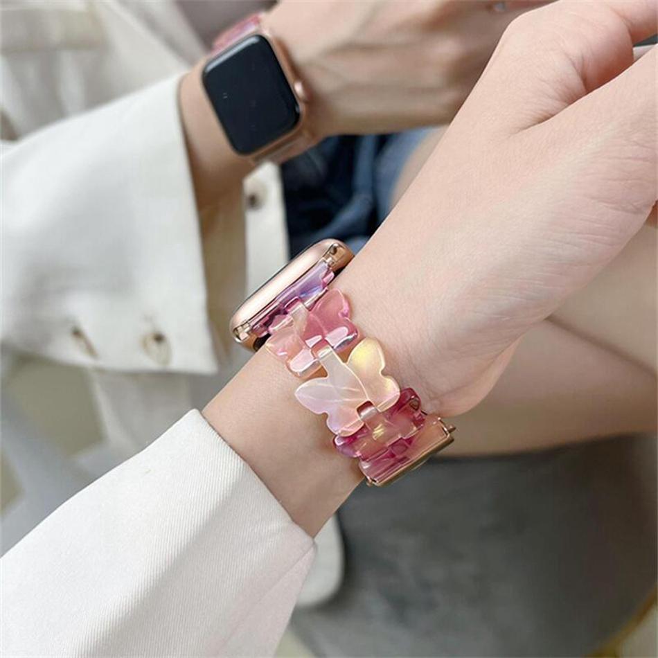 Strap For Apple Watch Band S11/10/9/8/7/SE/6/5/Ultra 3 IWatch 49/46/45/44/42/41/40/38mm Fashion Butterfly Shape Resin Bracelet