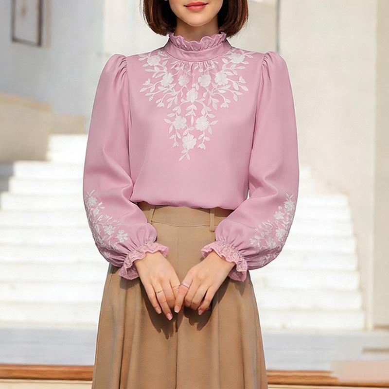 ZANZEA Women Casual Stand Collar Long Sleeve Print Blouse