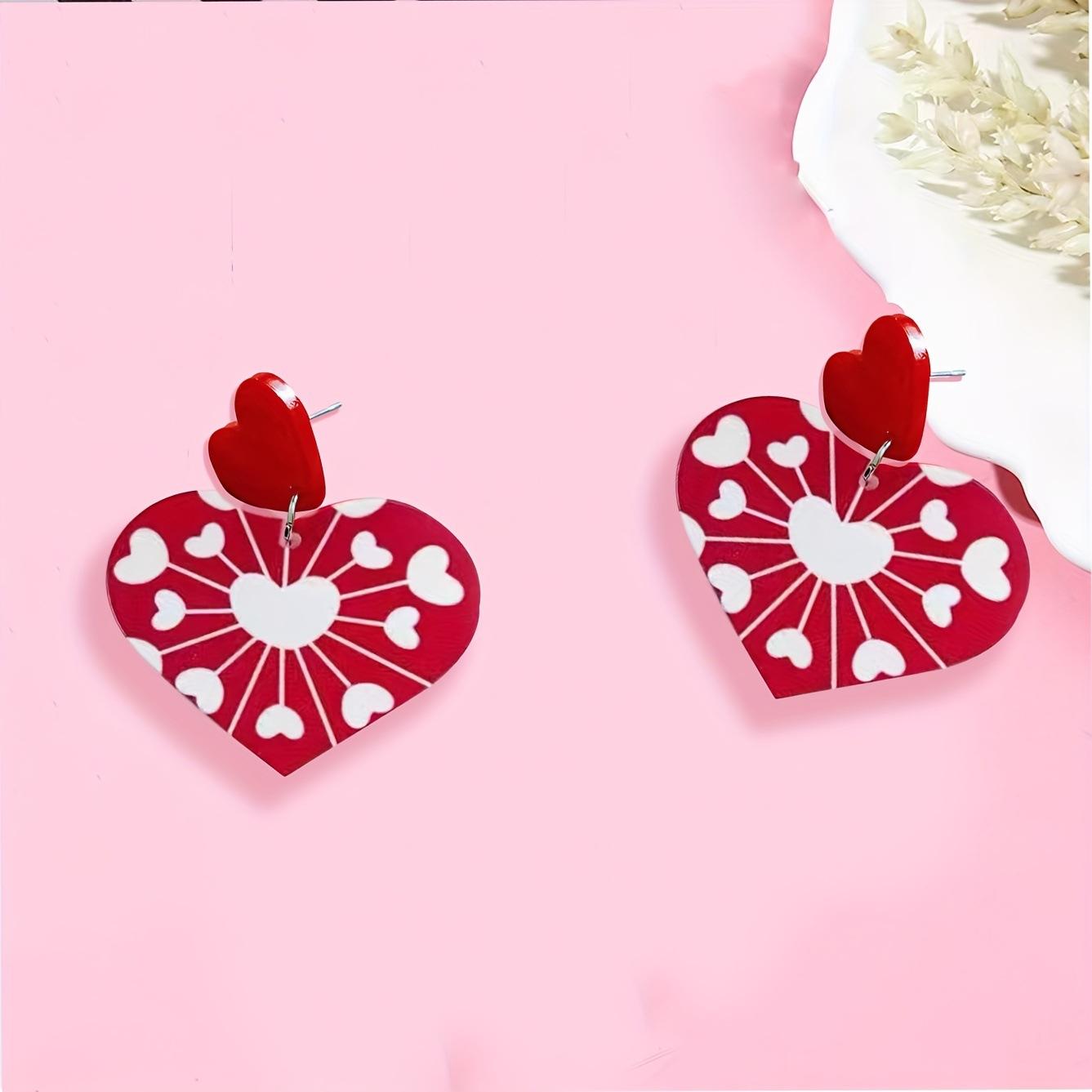 

Spring temperament sweet pink layer love peach heart big vacation fashion earrings nail jewelry червоний
