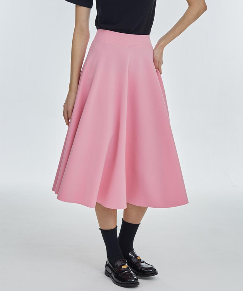 MANAVIS7 Flare Spandex Long Skirt [Pink]