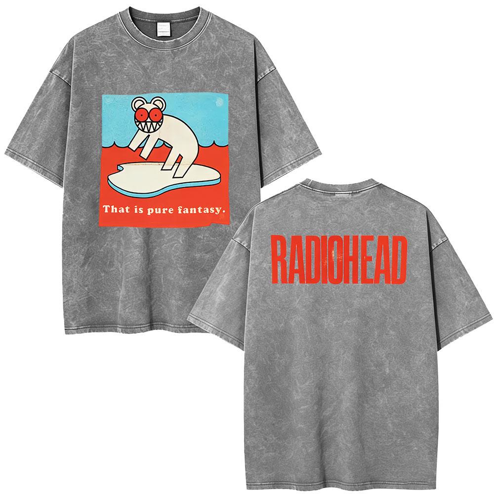 Vintage Washed Radiohead Semaphore Rock Band T-shirt Men  Clothing Fashion Hip Hop Gothic T Shirts Cotton Casual T-shirts