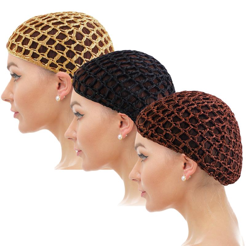 3PCS/LOT Mesh Crochet Hair Net Cap Sleeping Bonnets Snood Hairnets Elastic Bands Wrap Crochet Head Hair Cover Wig
