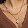 Fashion versatile cross chain necklace for women, simple personality irregular pearl pendant necklace