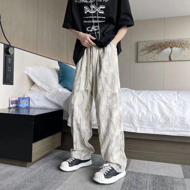 Trendy Corduroy Men's Full-Print Casual Pants: Retro Loose-Fit Straight Trousers for Spring & Autumn