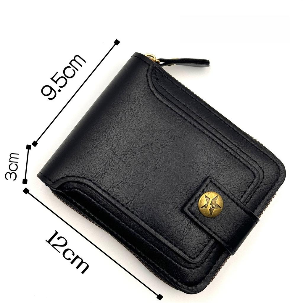 New Retro Men's High-end Short Zipper Wallet Change Storage Card Bag