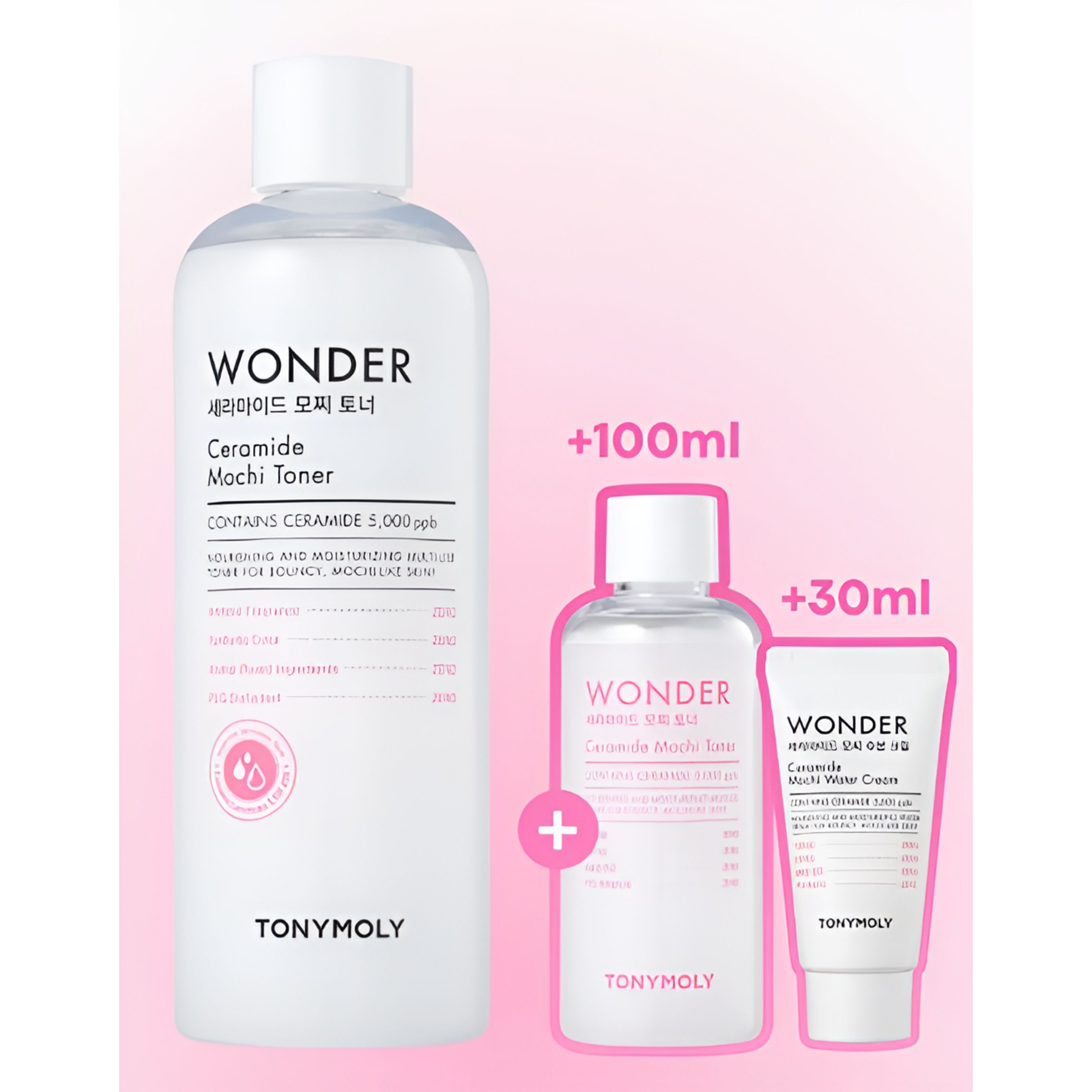 

TONYMOLY Wonder Ceramide Mochi Toner 500 мл Специальный набор (+ 100 мл + Моти Крем 30 мл)