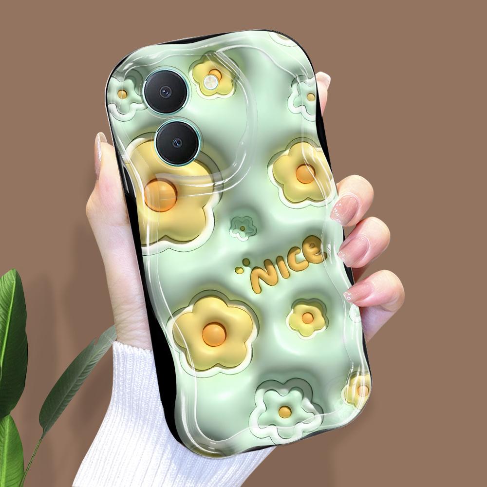 Cute Cartoon Pattern Cream Texture Casing Wavy Edge Soft Silicone Cover Phone Case for Vivo