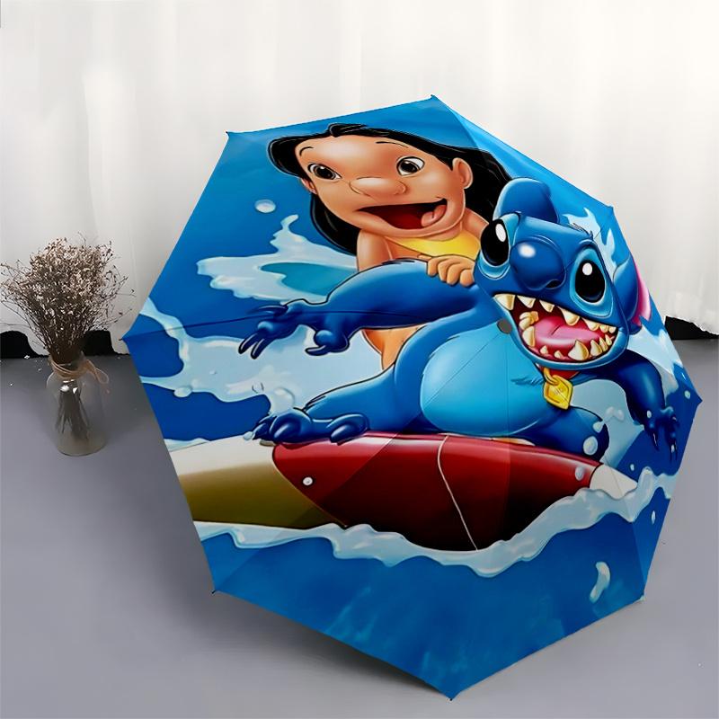 1pc Surfing Lilo & Stitch Pattern Umbrella, Fashionable, Personalized, High-Value Folding Umbrella, a Must-Have for Summer, 8-Rib Durable Ir