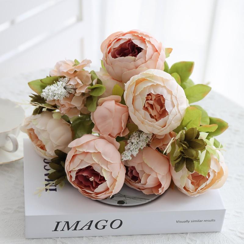 

Head bag core peony four-color high-end simulated plant set cross-border decorative flower simulated green plant