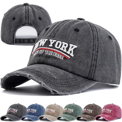 Neue Unisex Vintage Gewaschene Baumwollkappe New York Bestickte Baseballkappe Für Männer & Frauen Retro Streetwear Outdoor Papa Hüte