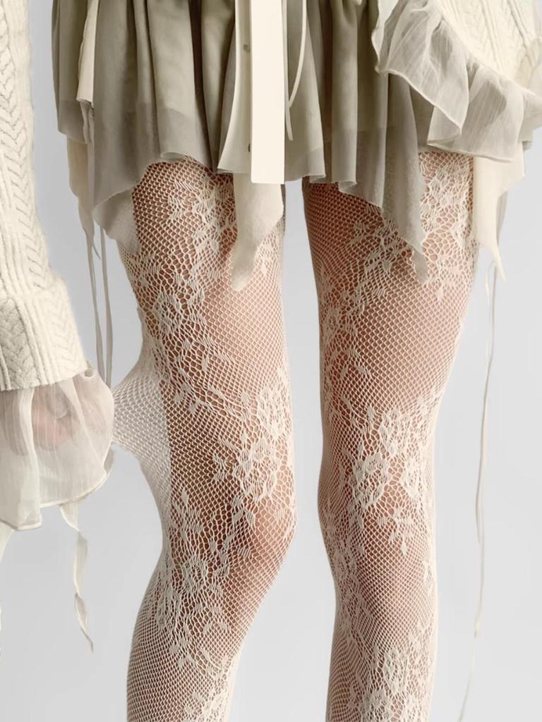 Spitze Aushöhlen Ultradünne Japanische Overknee Weiße Strümpfe – Frühling/Sommer Süßer Stil