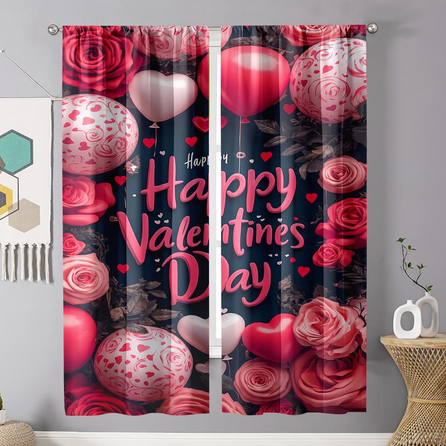 2pcs Valentine's Day Rose Love Curtains   Deep Romance   Living Room and Bedroom   Drawbar Pocket Decoration