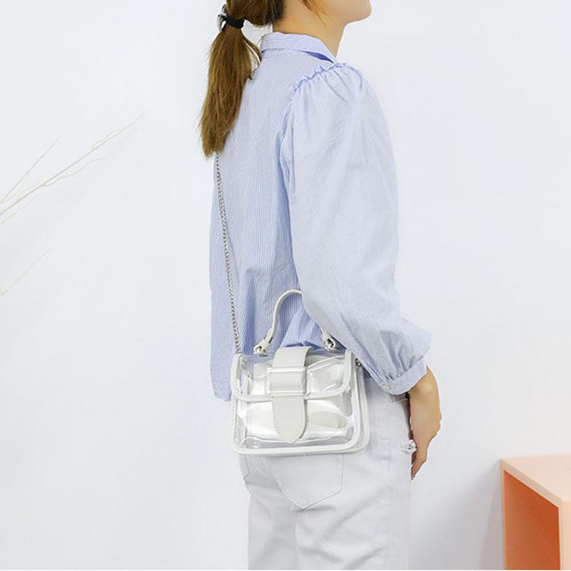 IELGY Fresh And Sweet Jelly Bag Girl Fashion Portable Magnetic Button PVC White Spring And Summer Ins Transparent Bag Chain Handbag Son-mother Bag