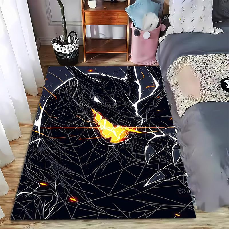 Black Abstract Dragon with Fiery Eye Design Modern Style Carpet Suitable for use as an anti-slip for living room bedroom sofas 40x60cm( 15x23in )
