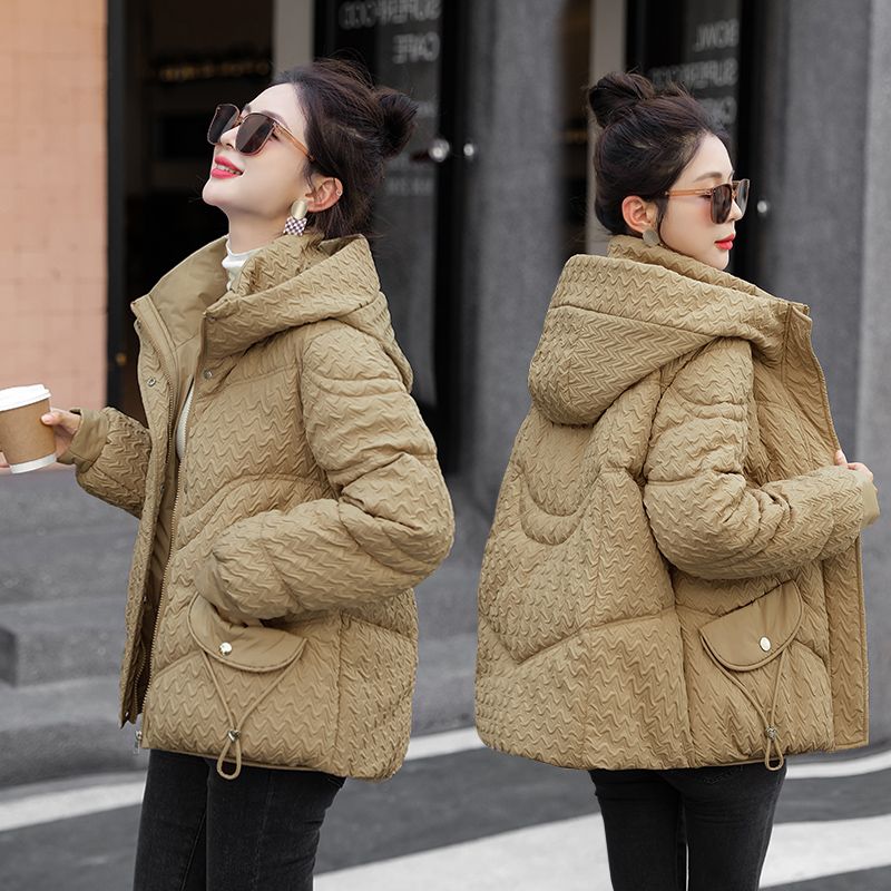 Winter Fashion Cotton Jacket Loose Thickened Korean Style Short Hooded Coat with Drawstring Hem