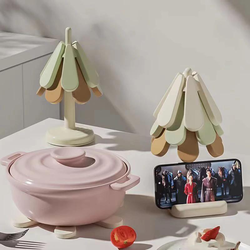 4pcs Silicone Mat Dishes Tree Design Trivet Set Coaster for Teapot  Pots Stand Insulation Pad Placemats Dining Table Gift