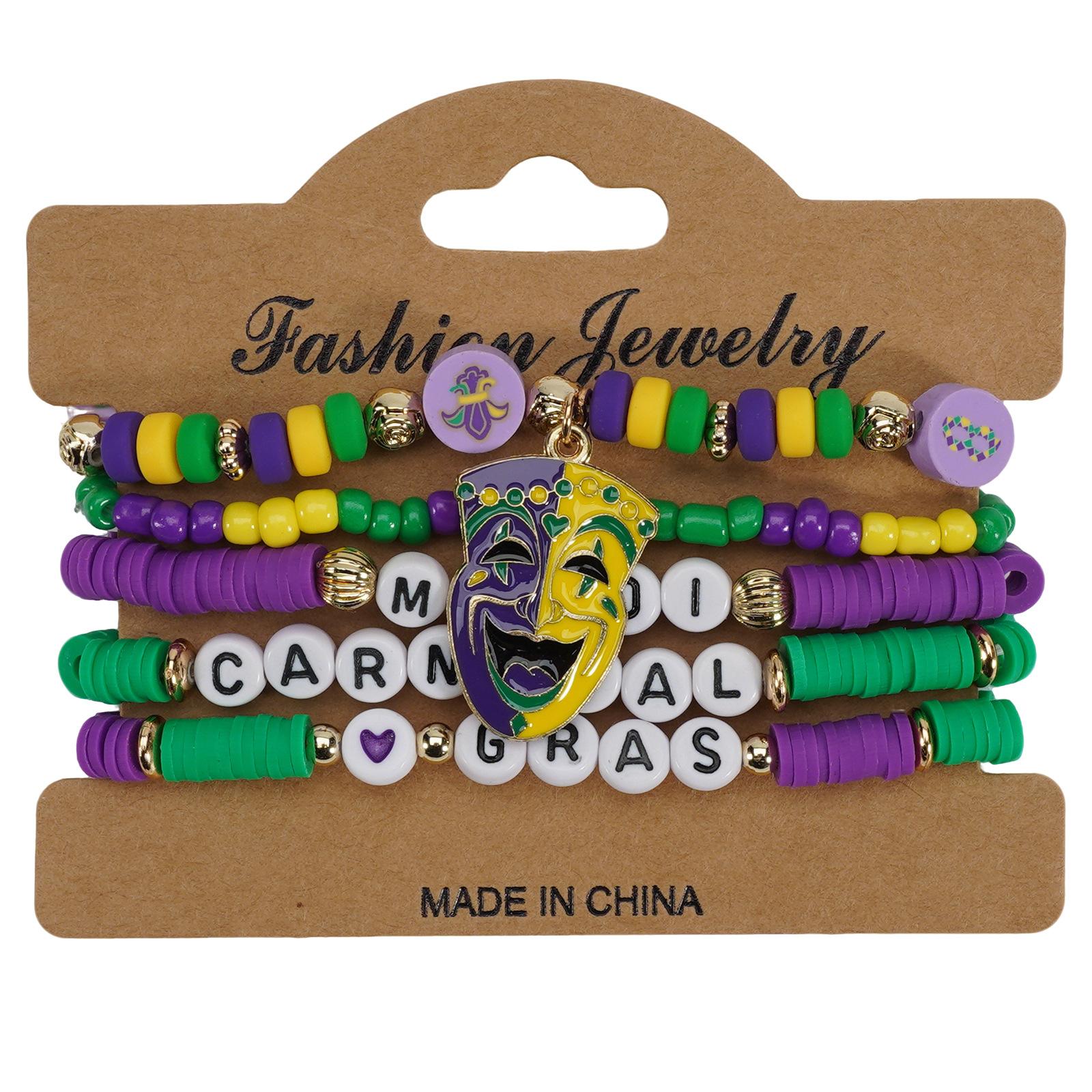 New Carnival Bracelet Mardi Gras Crown Mask Multi Layer Elastic Party