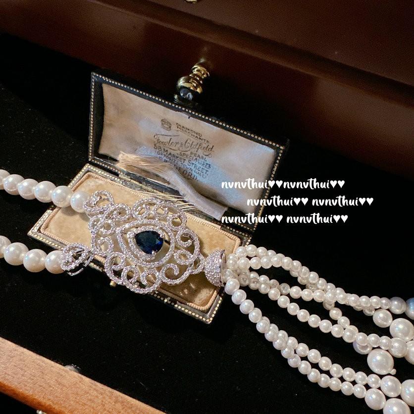 Dream Weaving Lace Deep Sea Sapphire Pearl Necklace, Tahiti, Sea Bead Wave Zircon Pearl Sweater Chain