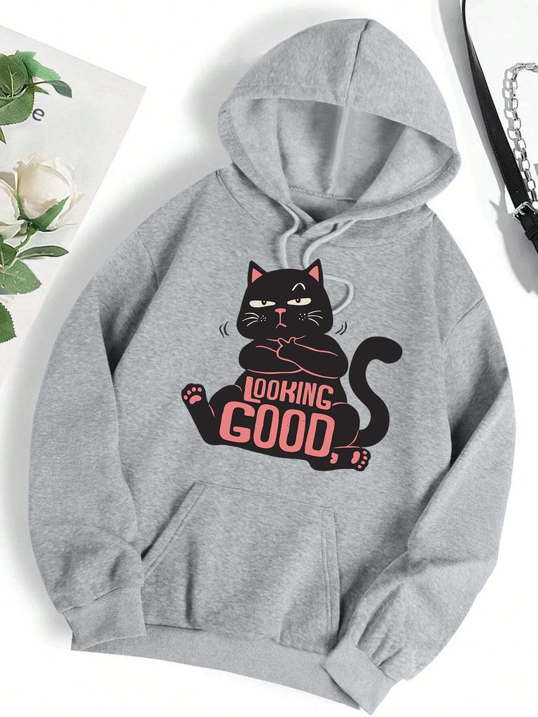 Looking Good Cool Cat  Pattern Woman Hoodies Sport Creativity Clothes Y2K Casual Women Clothing Hip Hop Street Pullovers