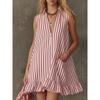 Women S Vintage V Neck Striped Sleeveless Ruffle Mini Dress