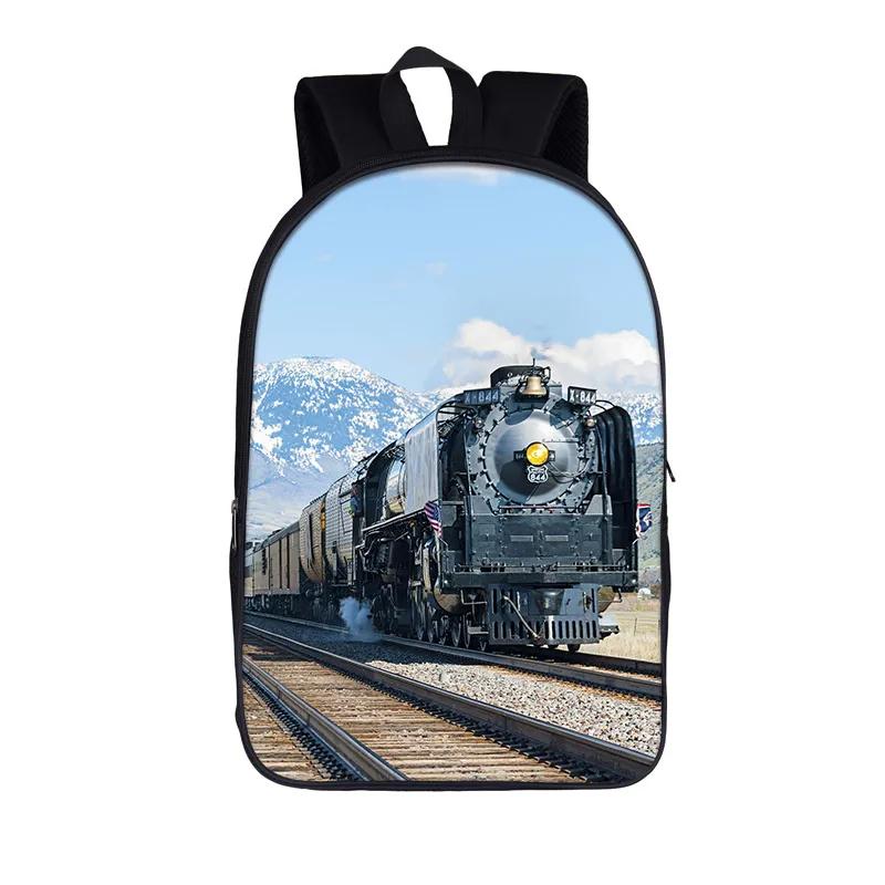 Old-fashioned Steam Train / Locomotive Pattern Backpack for Teenager School Bags Women Rucksack Travel Student Book Bags Gift