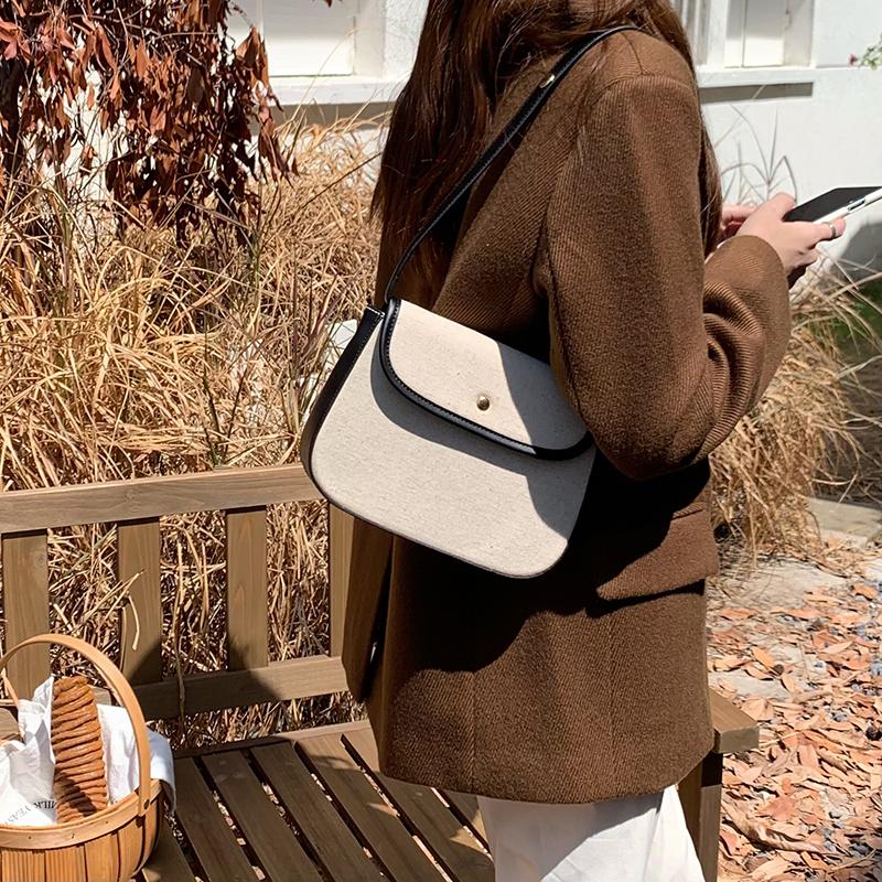 Qualities Canvas Bag  New Women's Autumn/Winter Simple Colored Buckle Shoulder Bag Casual Versatile Commuter Crossbody Bag