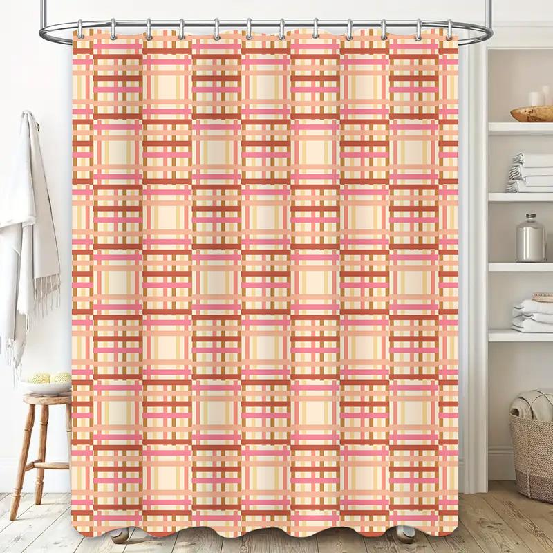 Modern geometric diamond pattern shower curtain waterproof bathroom accessories decorative fabric cloth for home decor orange wh