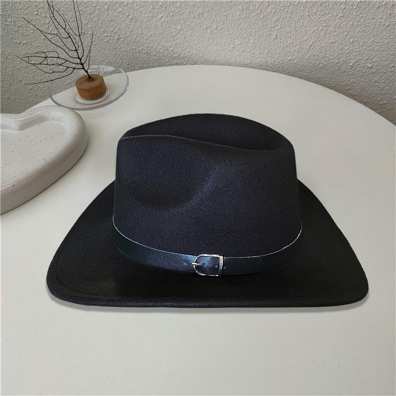 Jazz hat men's and women's outdoor riding cowboy hat high-end fashion versatile top hat European and American warped felt hat