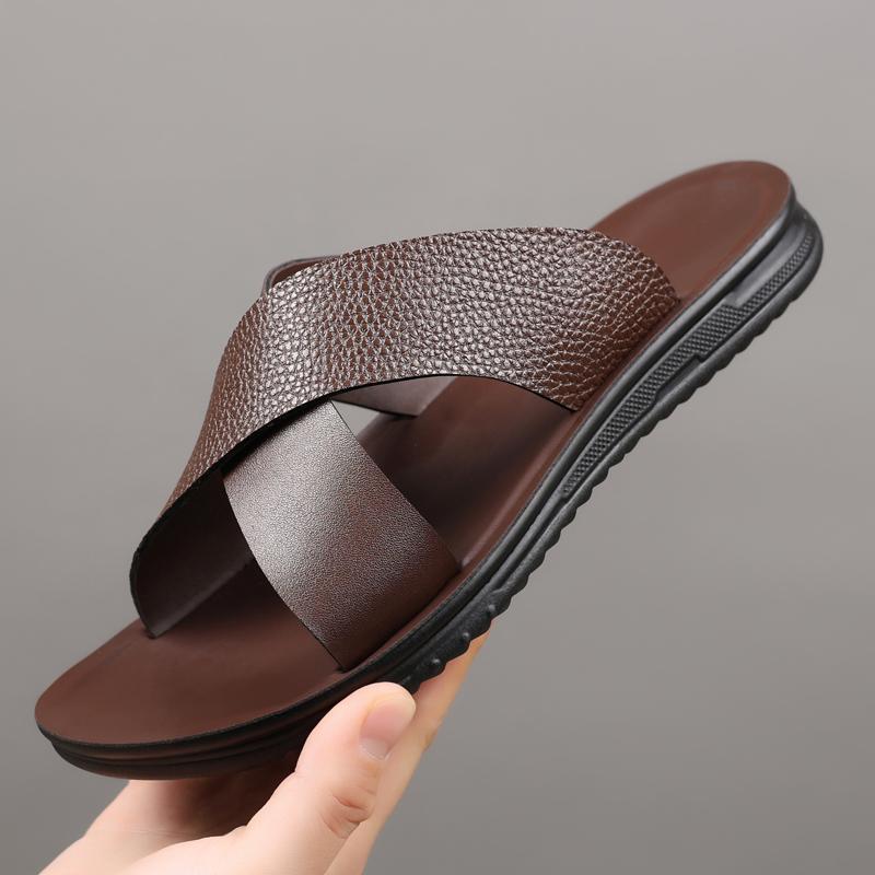 

Модные легкие кожаные полуботинки, мужские лоферы, дышащие тапочки, мужские летние классические сандалии, мужская повседневная пляжная обувь 43 коричневый