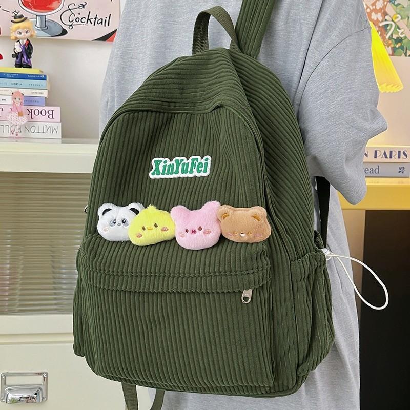 Retro Youth Backpack With Durable Corduroy Fabric For Daily Commute Campus And