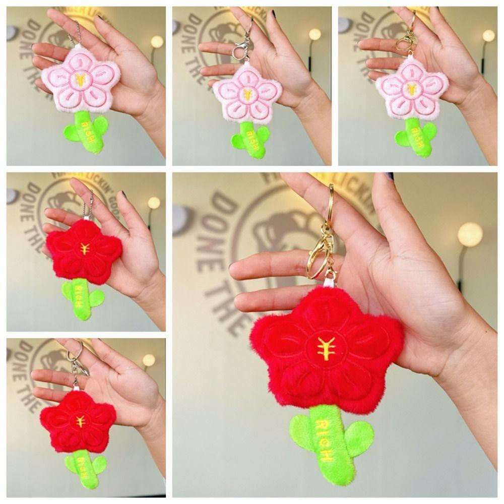 Bag Hanging Flower Keychain Charms Car Key Ring Portable Plush Flower Pendant Girl Gifts
