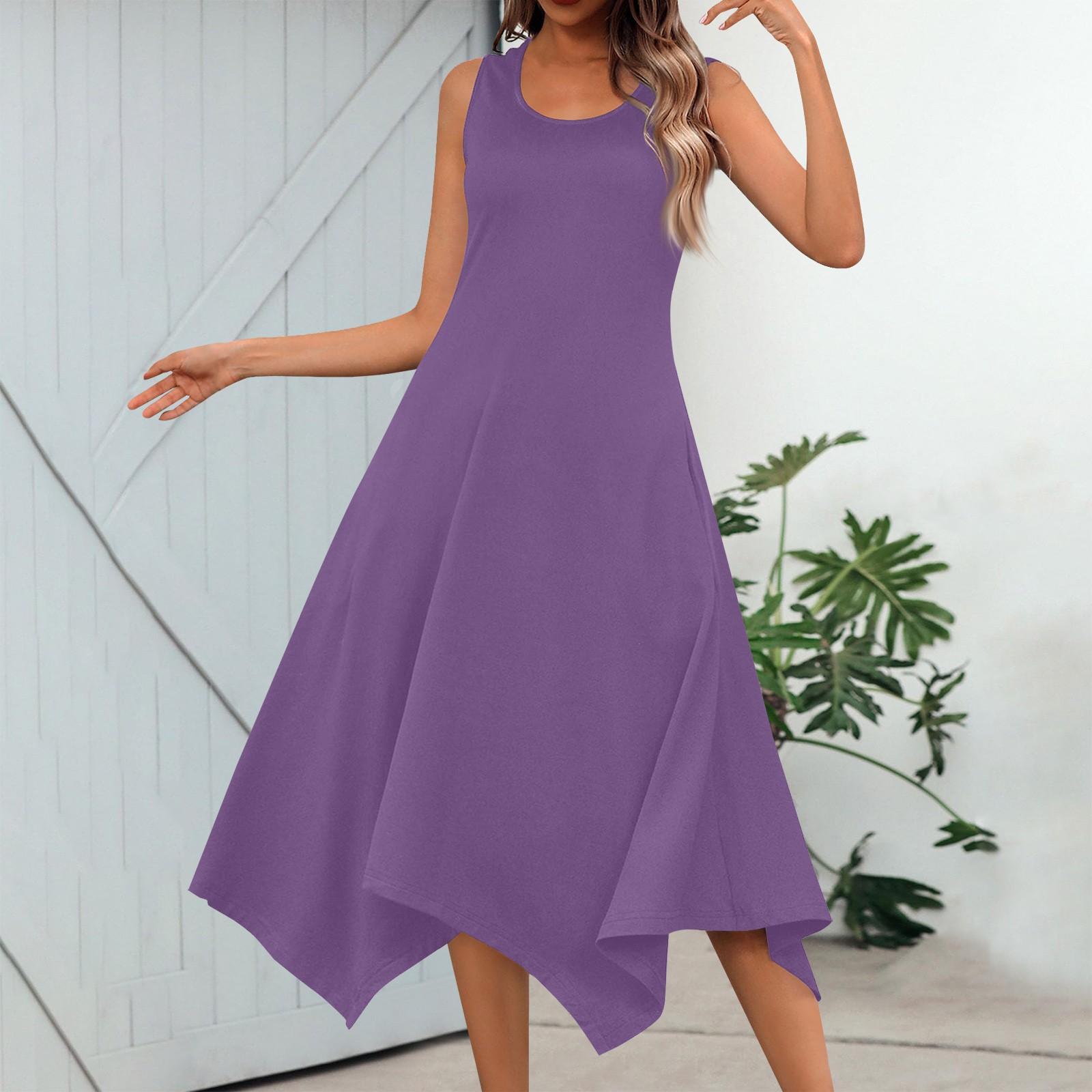 

Женское повседневное модное платье миди без рукавов с круглым вырезом и нерегулярным подолом L