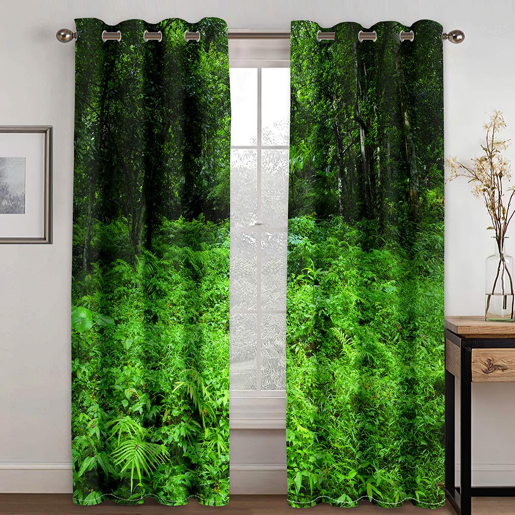 Spring Forest River Landscape Shade Curtain Living Space Bedroom Area Home Decor Thin Curtain 2 Panels Punch Hooks