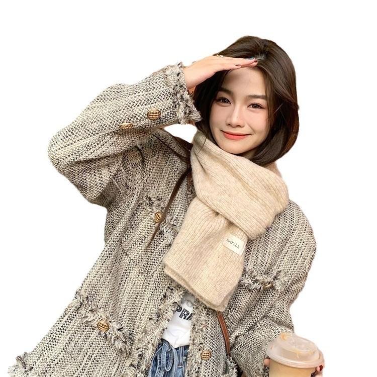 Knitted Scarf Women's Winter Korean Version New Sticker Solid Color Student Warm Wool Scarf Male Couple