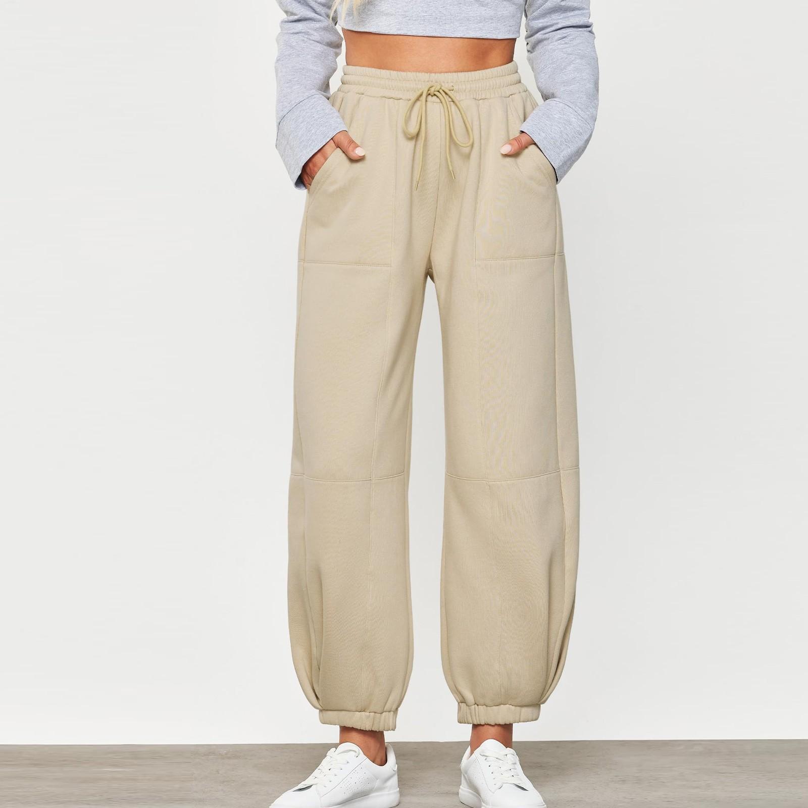 

Женские спортивные брюки с высокой талией и карманами, спортивные брюки, однотонные повседневные брюки S хаки