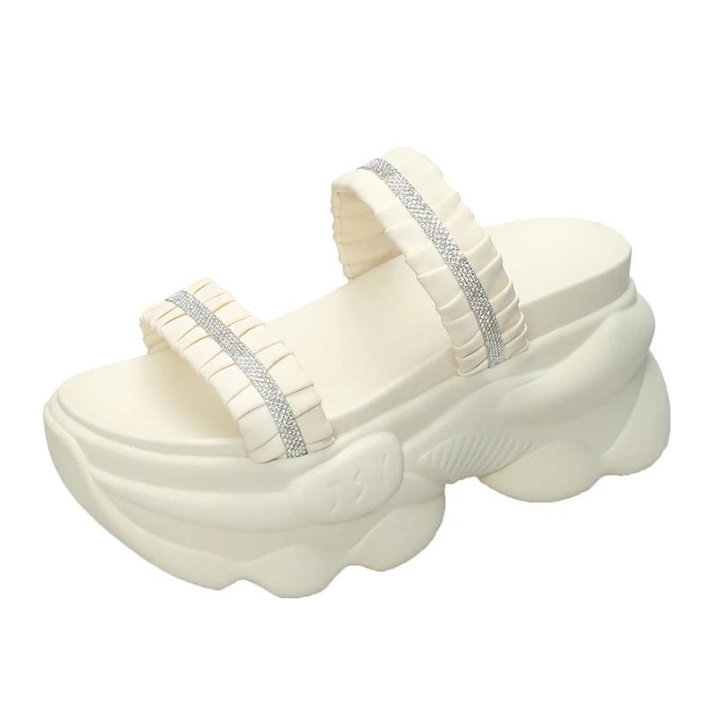 

9СМ Женские Платформенные Тапочки Сандалии Толстая Подошва Тапочки Женские Уличные Массивные Шлепанцы Летние Повседневные Пляжные Шлепанцы Zapatos Mujer 34 бежевый