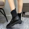 Women's Black Round Toe Loafers 2025 Autumn Winter Knit Elastic Socks Boots Retro Fashion Casual Comfortable Ankle