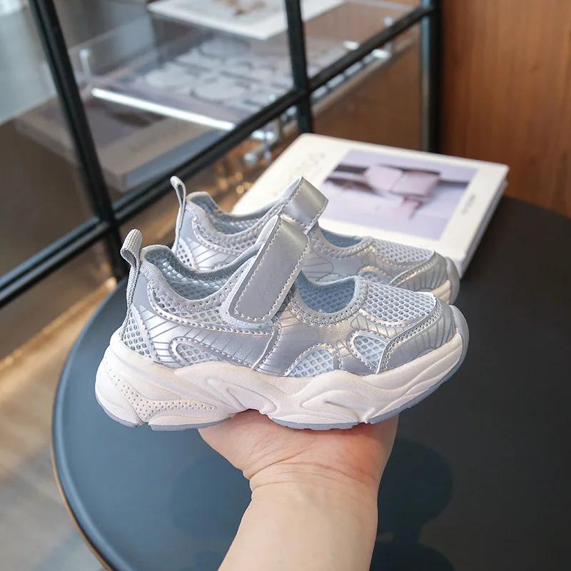 Kids Sneakers Mesh Breathable Girls Sports Shoes Hook&loop Versatile Brand New Children Casual Shoes Summer Running Trendy