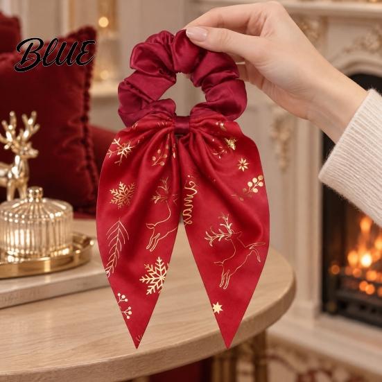 Christmas Party Hair Decorations Scrunchies with Bows Soft Satin Elastic Ties for Women Holiday Gift Accessories Snowflake Elk Tree Print
